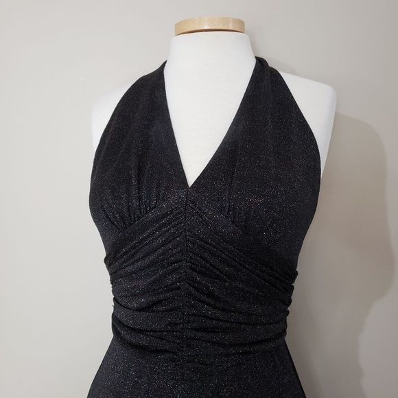 BCBG MaxAzria XSmall Black Metallic Sleeveless Halter Maxi Dress - Picture 2 of 8